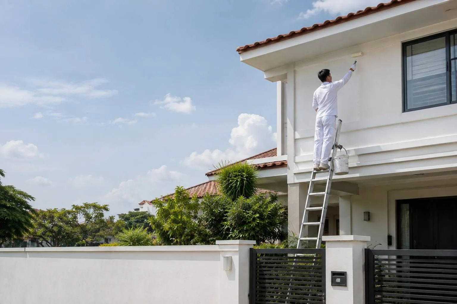 Painter finishing a wall in a landed home