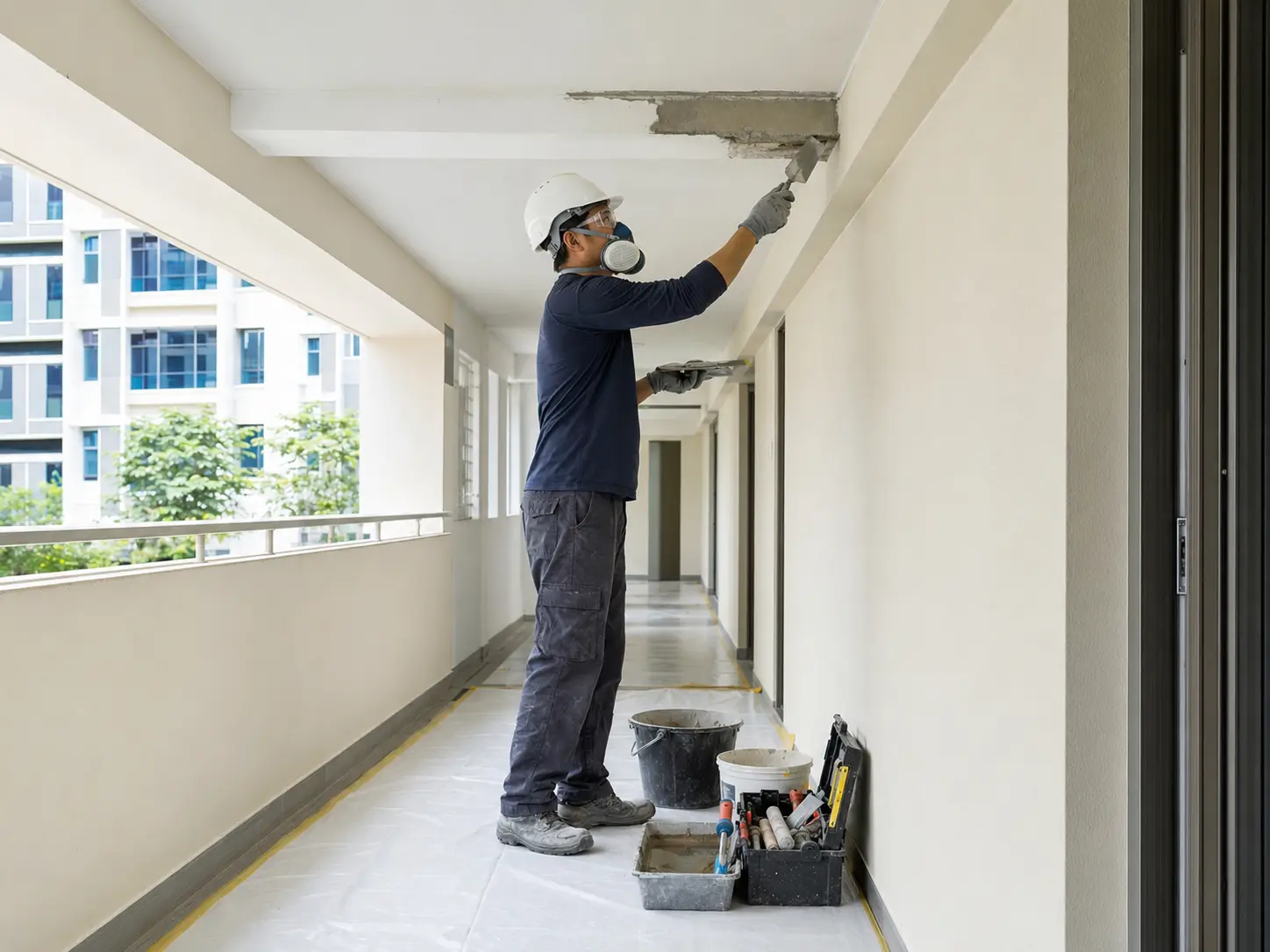 Contractor carrying out a controlled spalling concrete repair